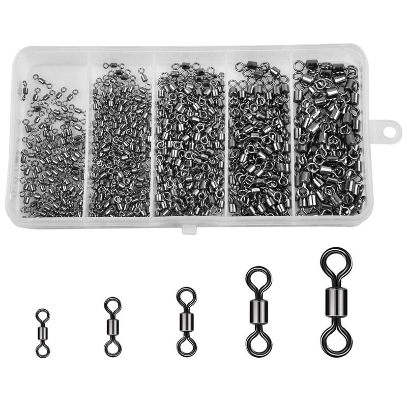 Shaddock Fishing Barrel Fishing Swivels Kit 500pcs Rolling Swivels Fishing Tackle Saltwater Heavy Duty Fishing Line Connectors Black Stainless Steel Bearing Swivels for Saltwater Freshwater 30-97Lbs - Image 1